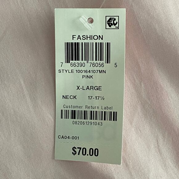 Bar III Men's XL 17-17.5 34-35 Dress Shirt Slim Fit Stretch Pink Chambray NEW - Picture 11 of 12